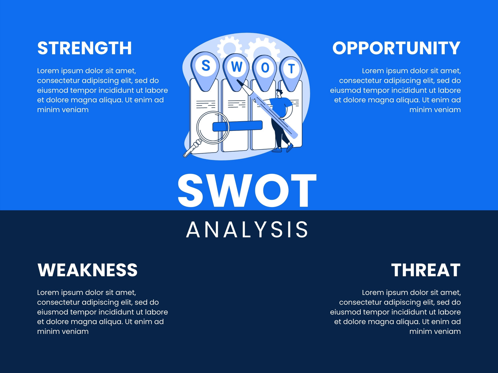 Blue and Dark Blue Illustrated Swot Analysis Graph