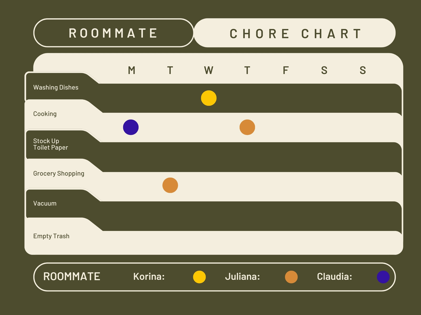 Army Beige Simple Creative Roommate Daily Task Chore Graph