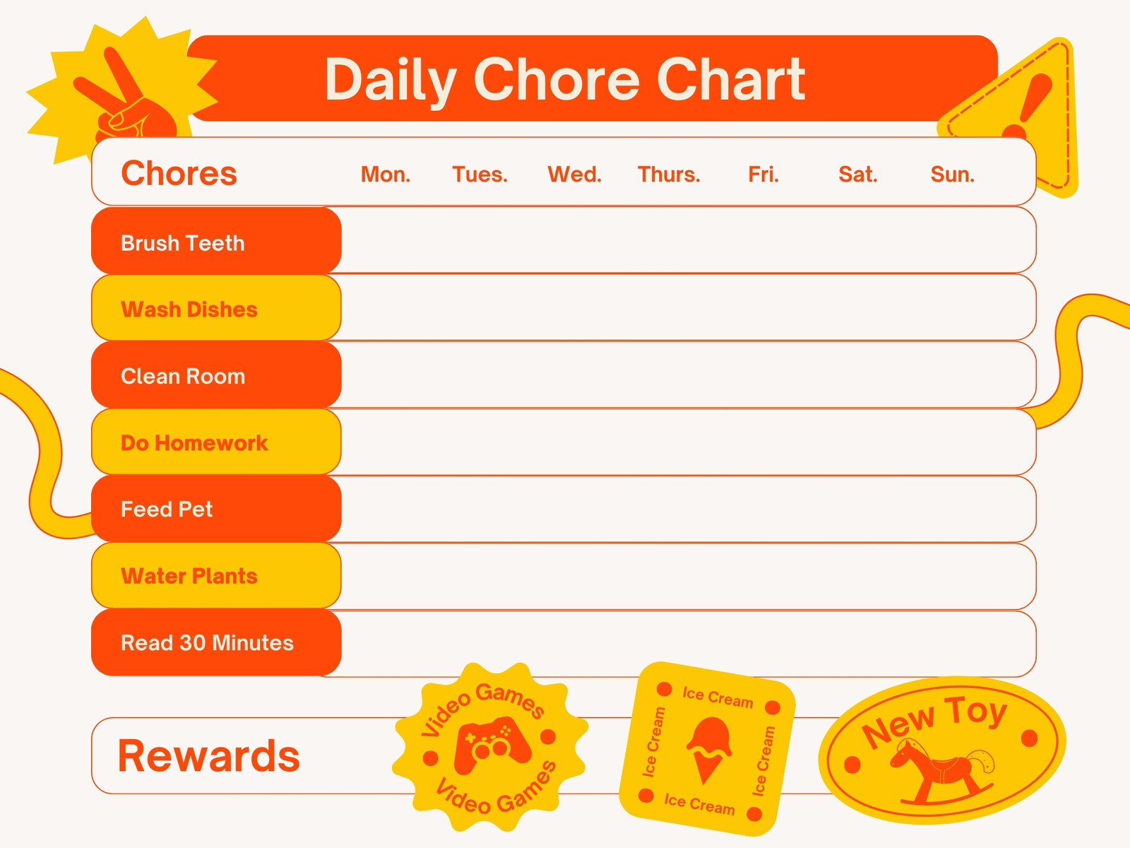 White Orange Creative Playful Kids Daily Routine Chore Graph