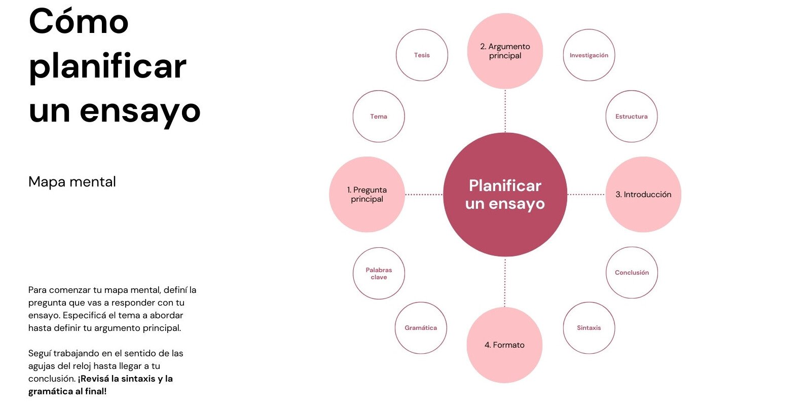 Pizarra de Mapa Mental para Ensayo en Estilo de Círculos de Lluvia de Ideas Rosa