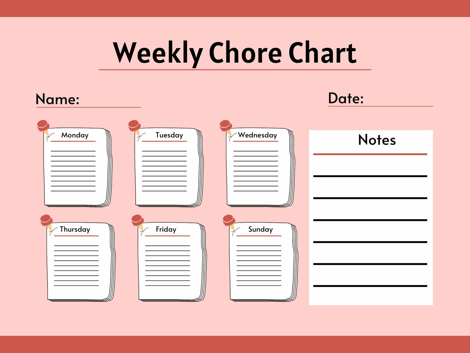 Pink Minimalist Weekly Chore Chart Graph