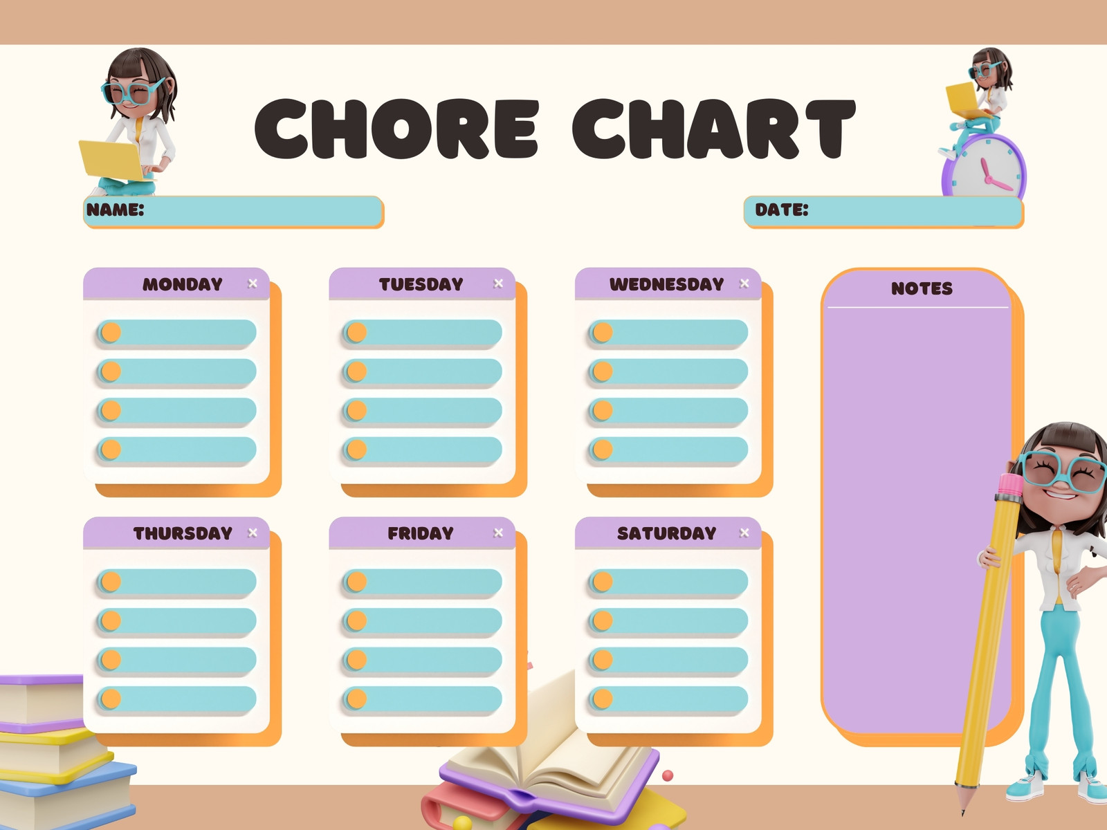 Cream Colorful 3D Chore Chart Graph