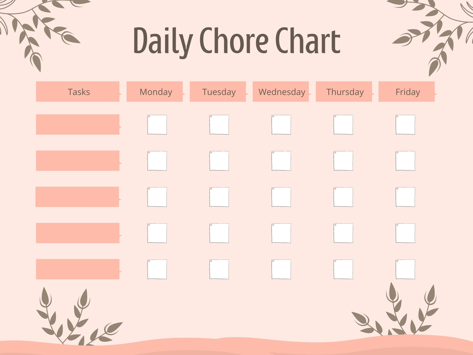 Soft Pink Simple Floral Daily Chore Chart Graph