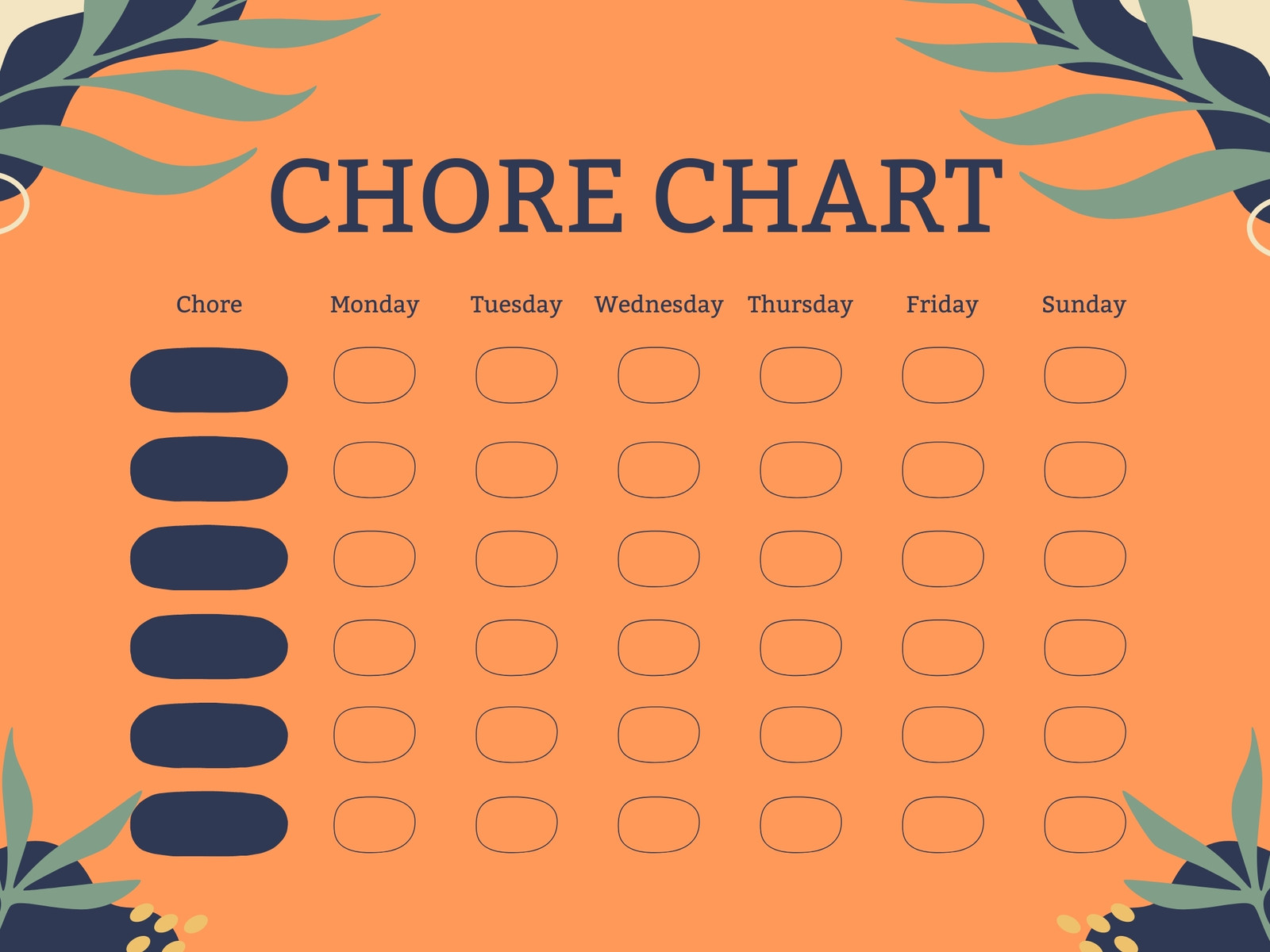 Orange Modern Floral Chore Chart Graph