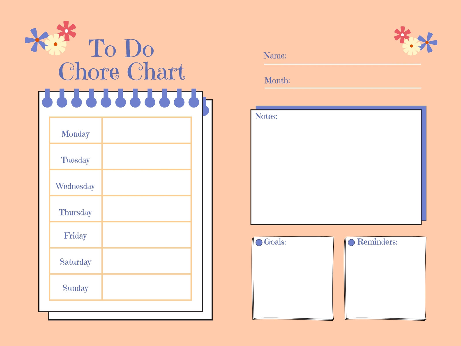 Peach Simple Floral To Do Chore Chart Graph