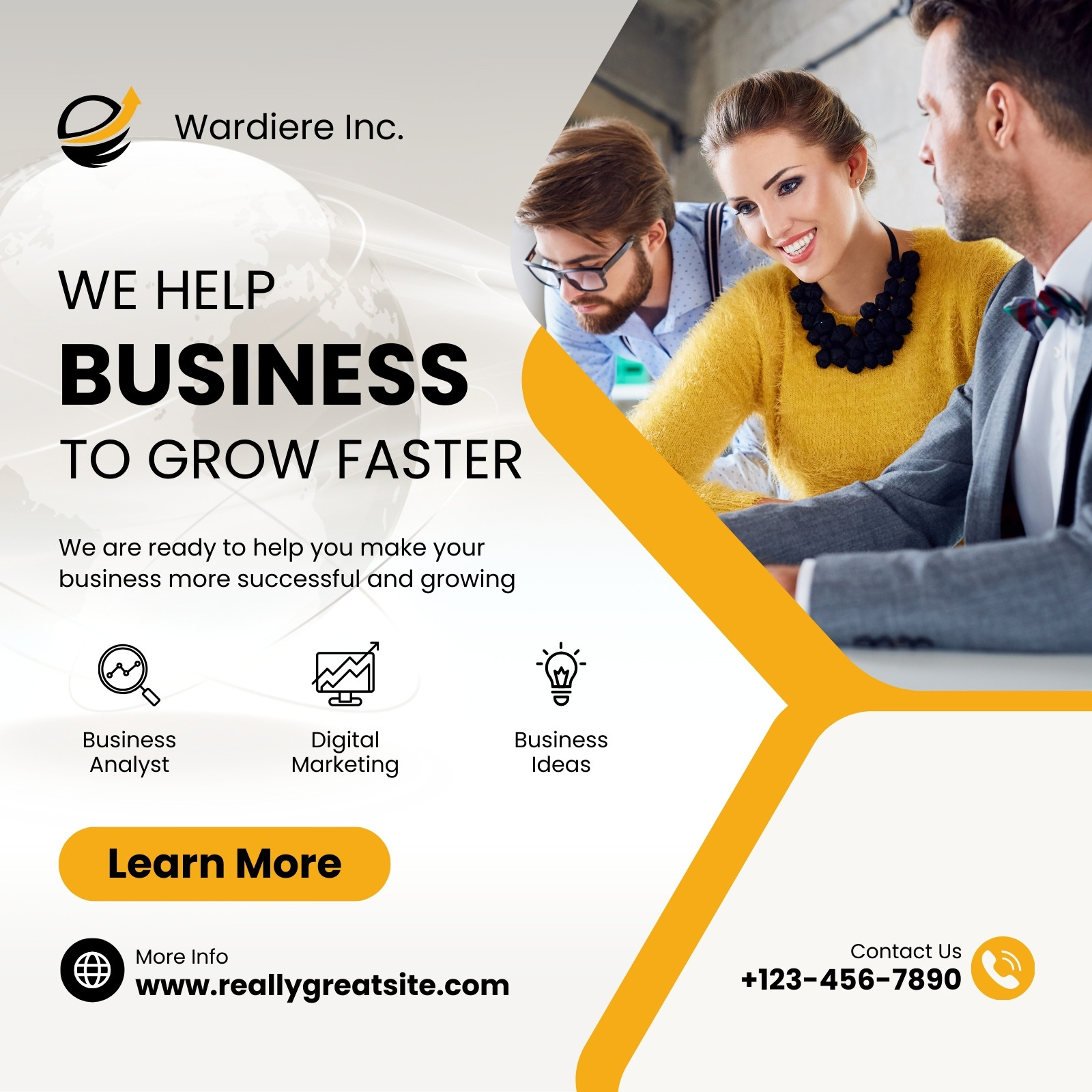 Yellow And Grey Modern We help Business To Grow Faster Instagram Post
