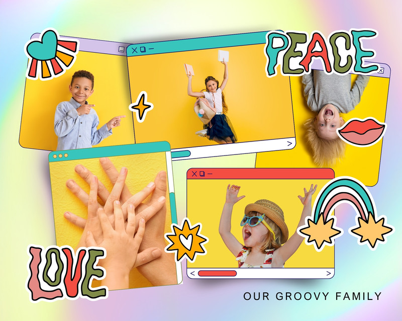 Modern Family Photo Collage Canva template, yellow and gradient