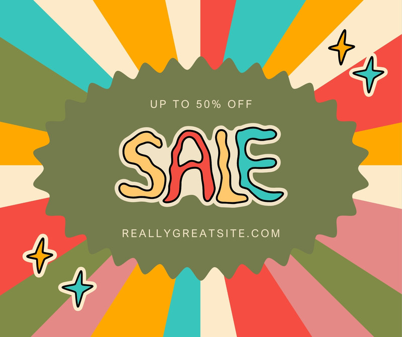 Colorful Retro Shop Sale Facebook Post Canva template, green