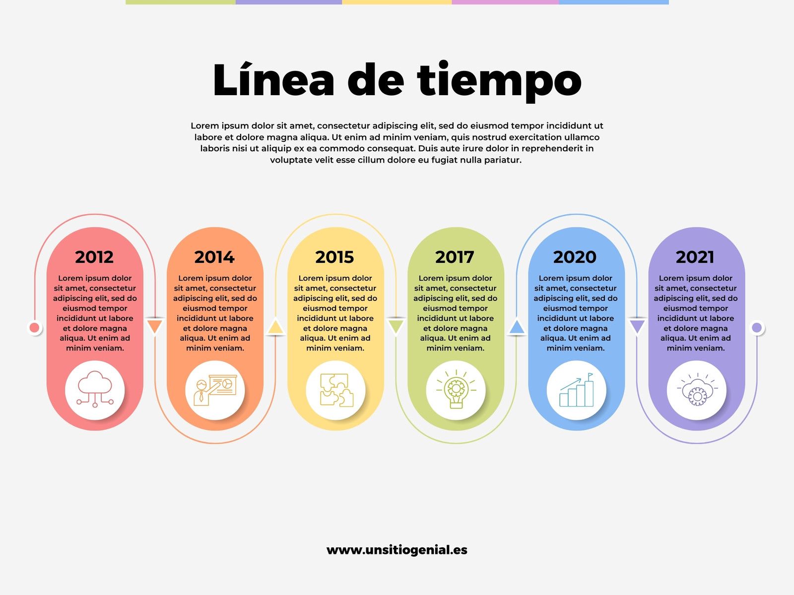 Gráfico de Línea de Tiempo con Flechas Creativo Multicolor