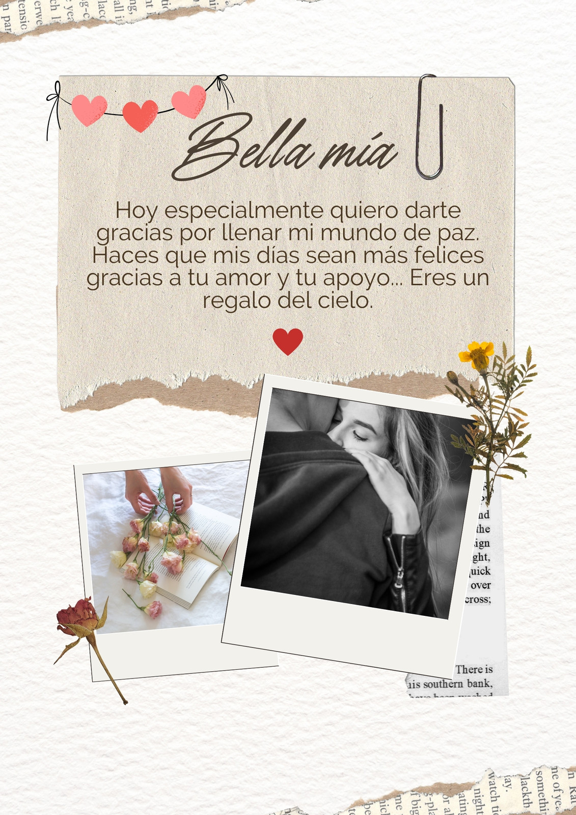 Documento A4 De Carta De Amor Para Alguien Especial Color Rosa Y Rojo Estilo Vintage