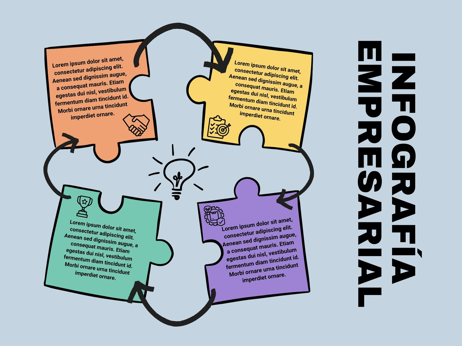 Infografía empresarial con puzzle profesional amarillo