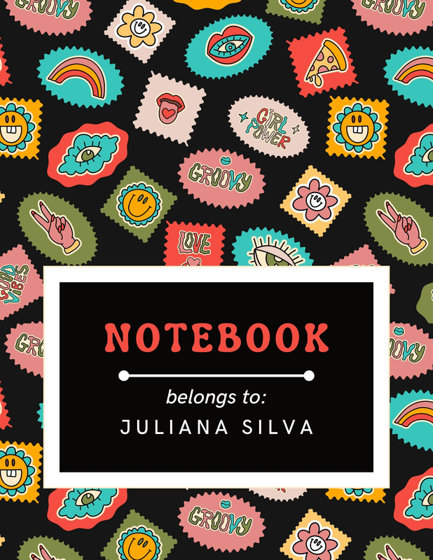 Creative Cute Personal Groovy Notebook Notebook Cover Canva template, black