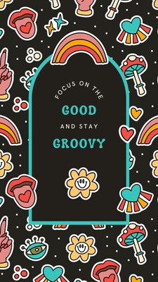 Retro Groovy Quote Phone Wallpaper Canva template, black