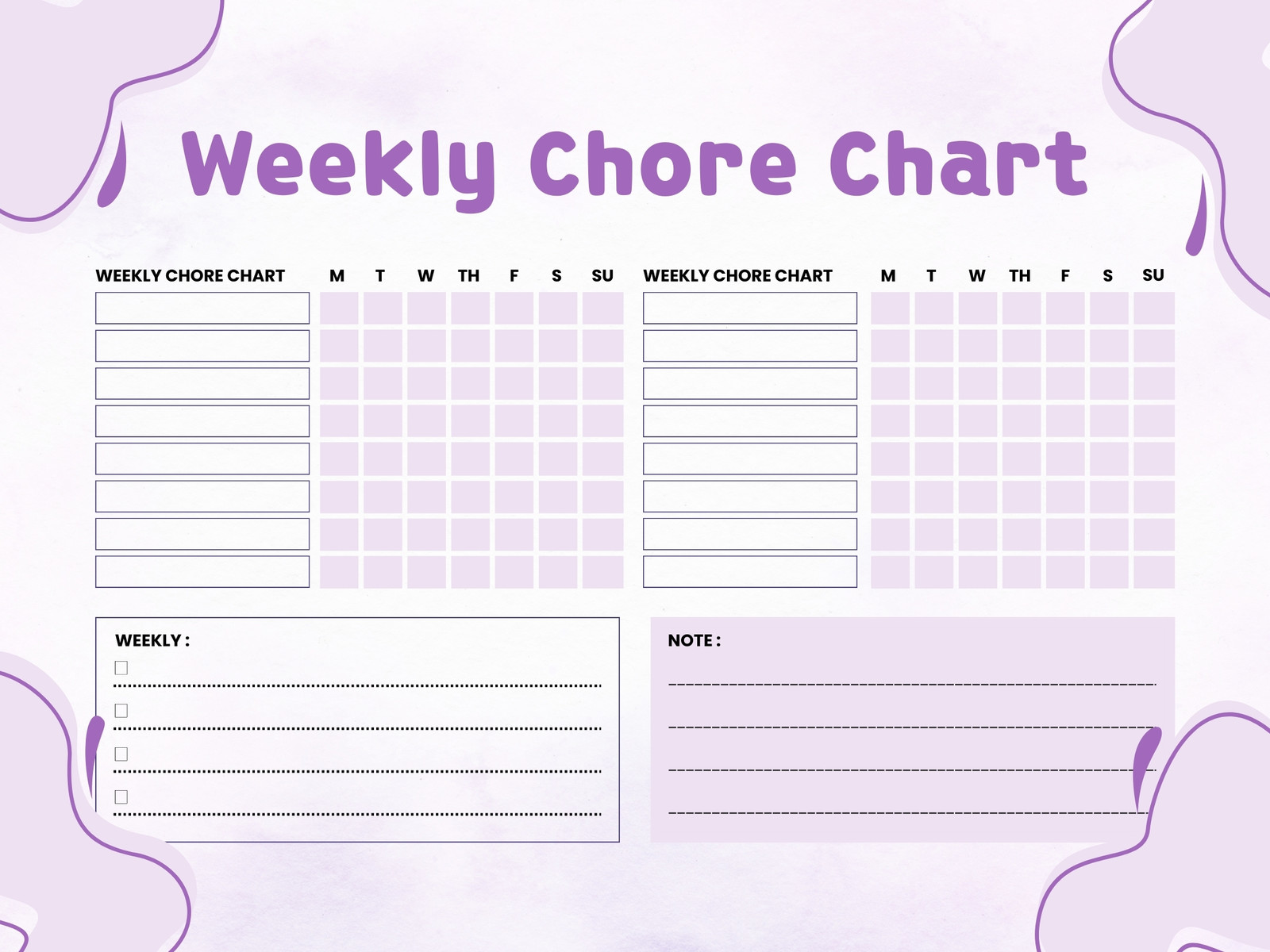 Purple Simple Abstract Weekly Chore Chart