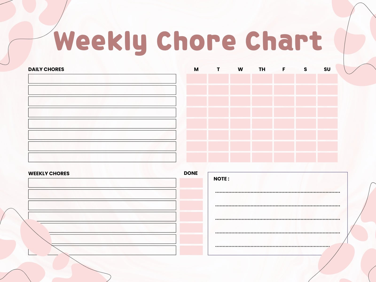 Peach Playful Abstract Weekly Chore Chart