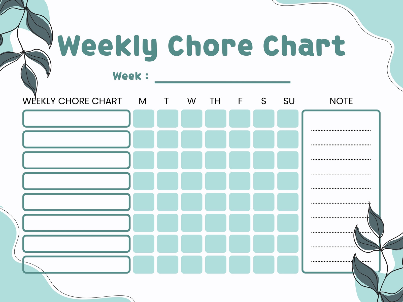Green Tosca Simple Abstract Weekly Chore Chart