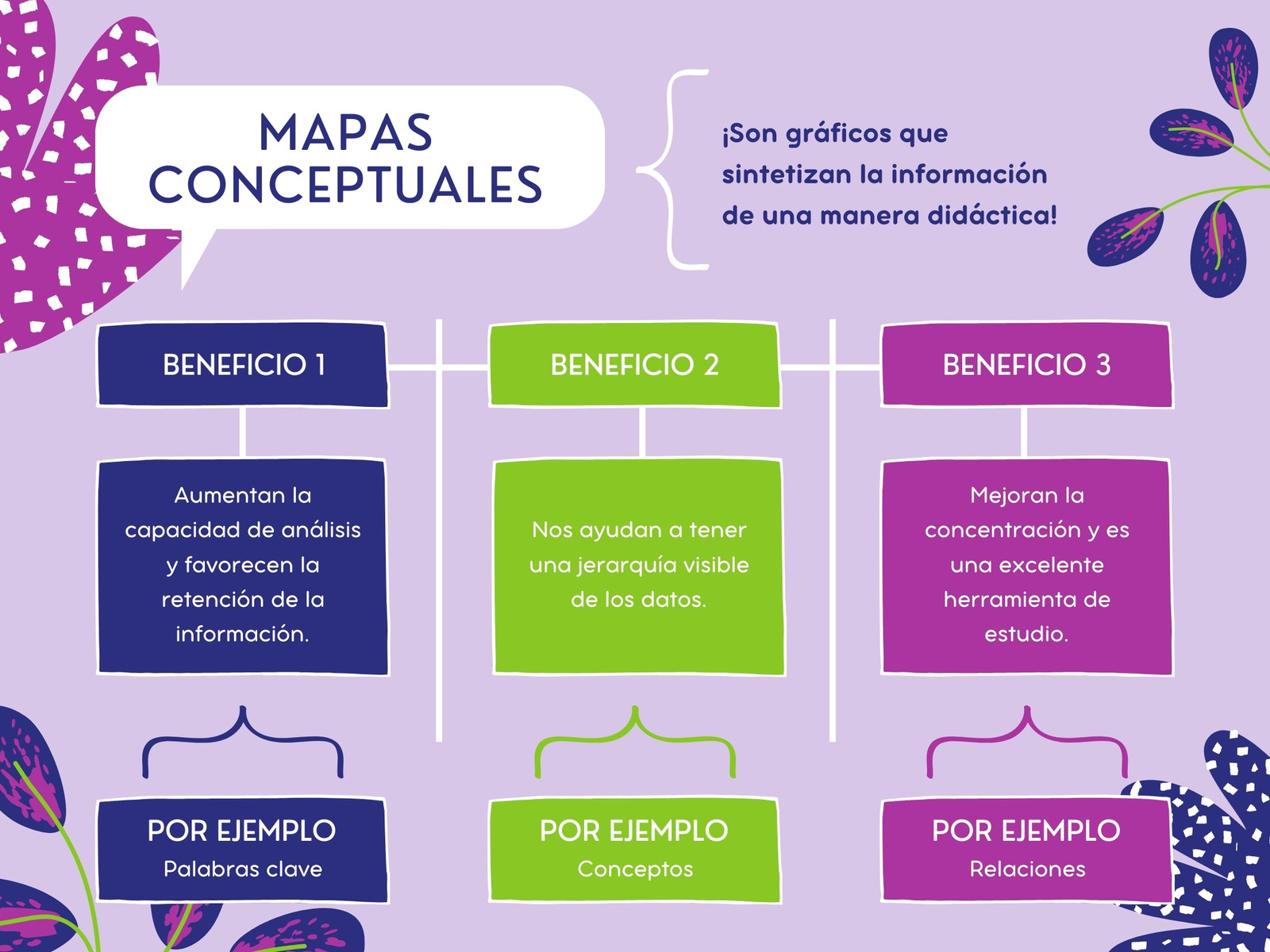 Grafico Mapa Conceptual Sinóptico Organico Simple Morado Verde