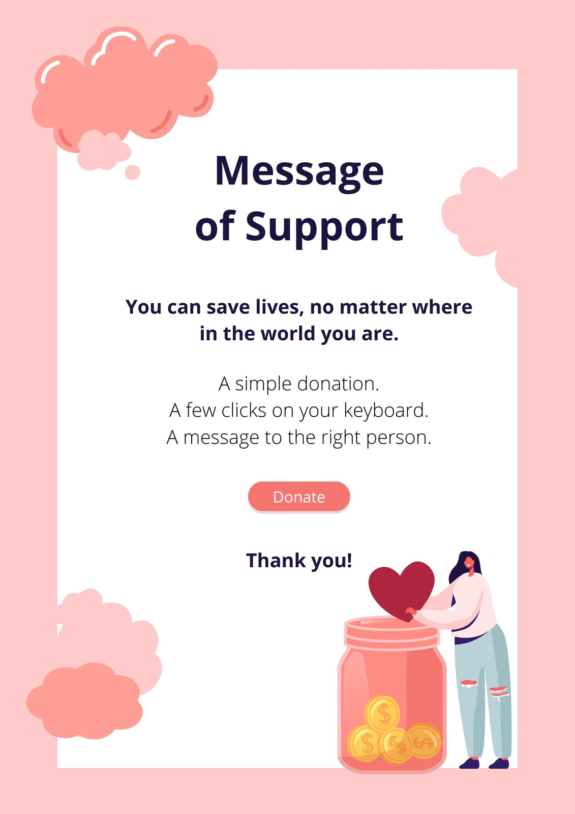 Pink Modern Message of Support A4 Document