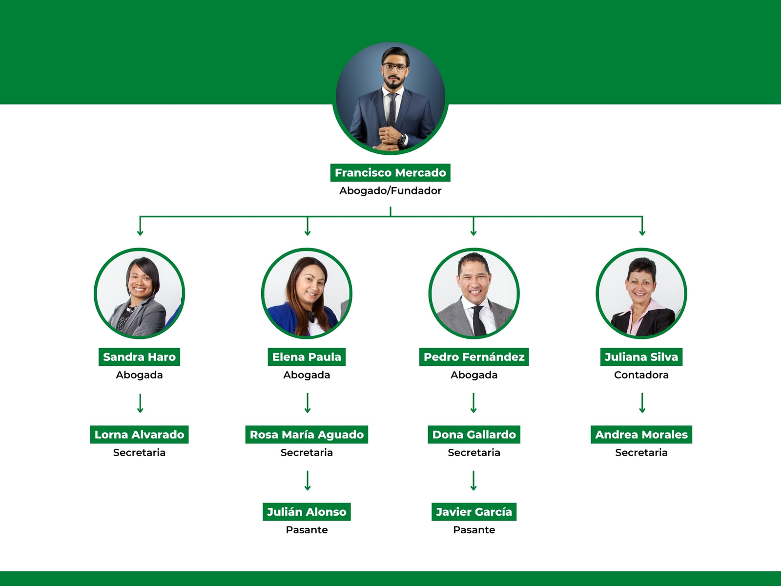 Gráfico Organigrama Empresarial Simple Fotográfico Formal Verde y blanco