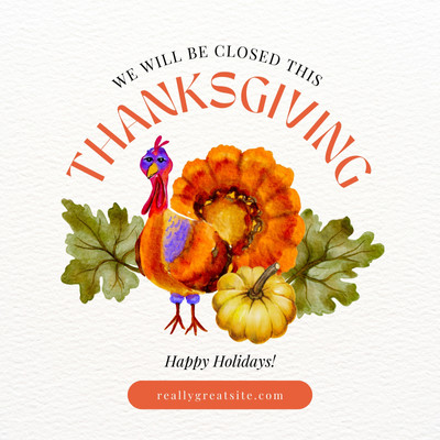 Colorful Illustration Watercolor Turkey Thanksgiving Instagram Post Canva template, orange