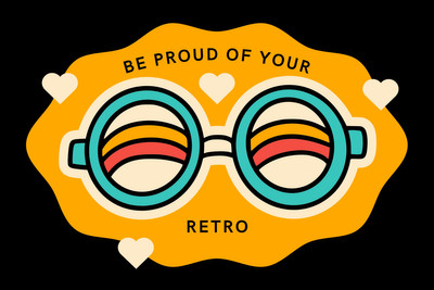Retro Funky Glasses Laptop Oval Sticker Canva template, yellow and black