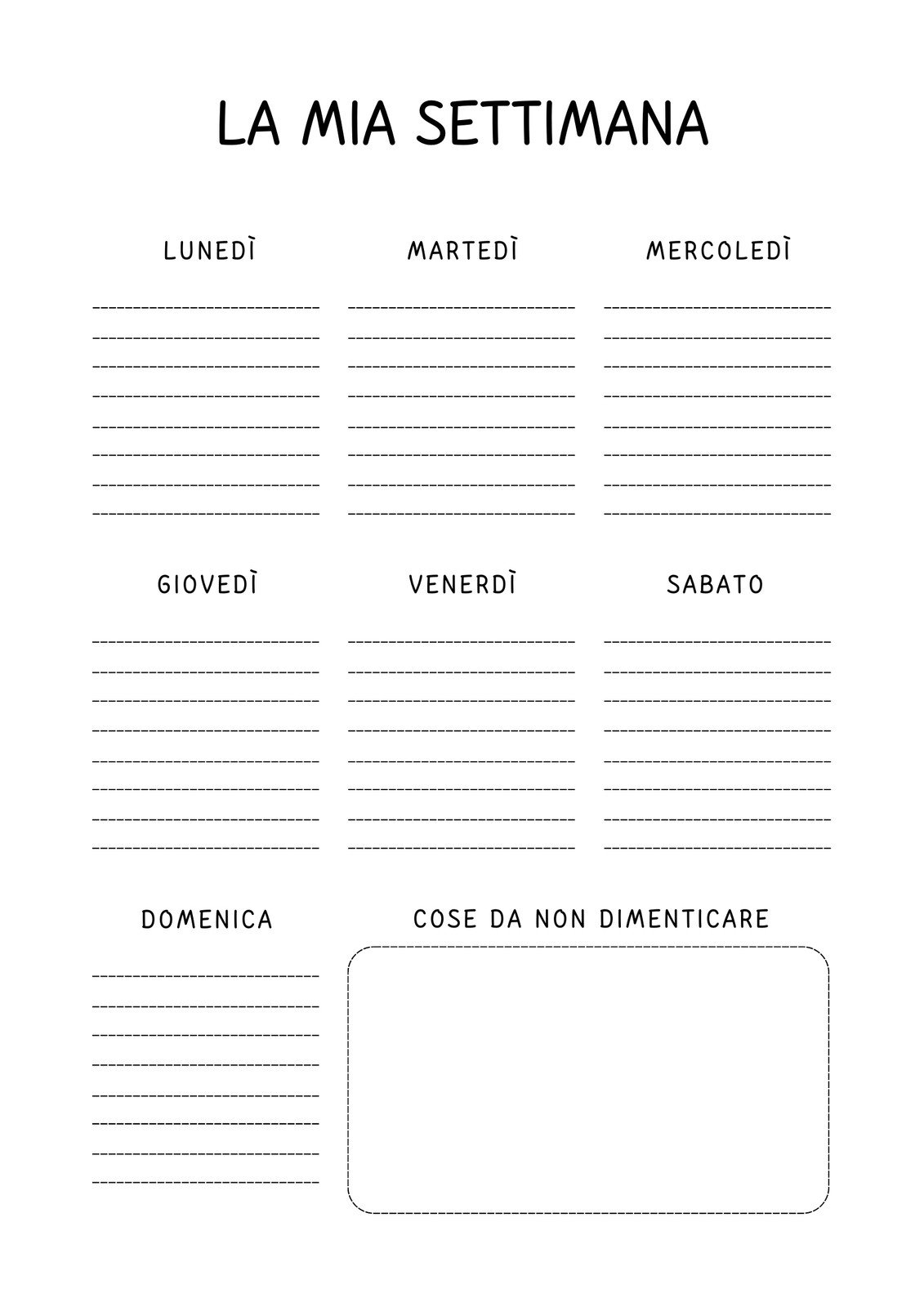 Planner Settimanale Semplice Bianco Nero