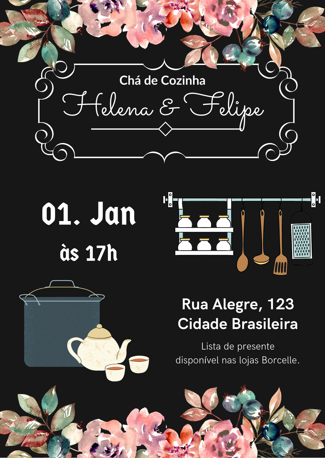 Convite floral chá de cozinha