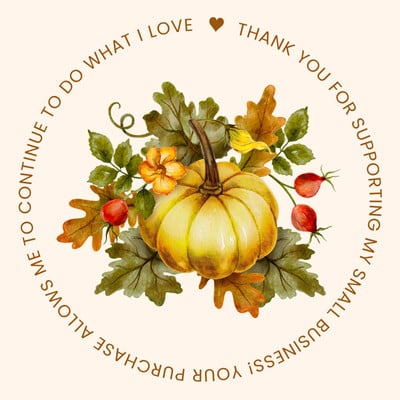 Cute Illustration Pumpkin Thank You Circle Sticker Canva template, yellow