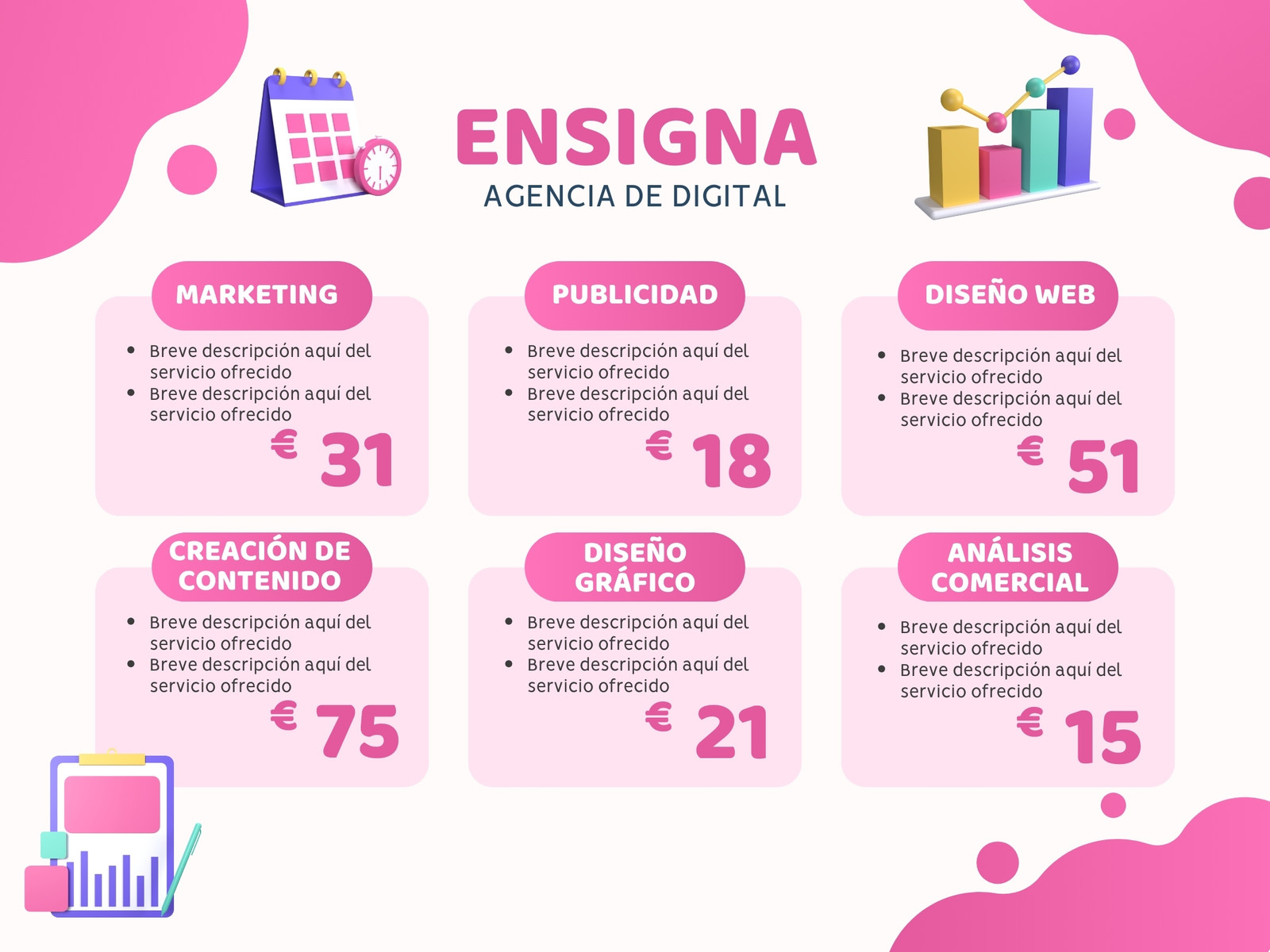 Grafico propuesta comercial diseño creativo rosa