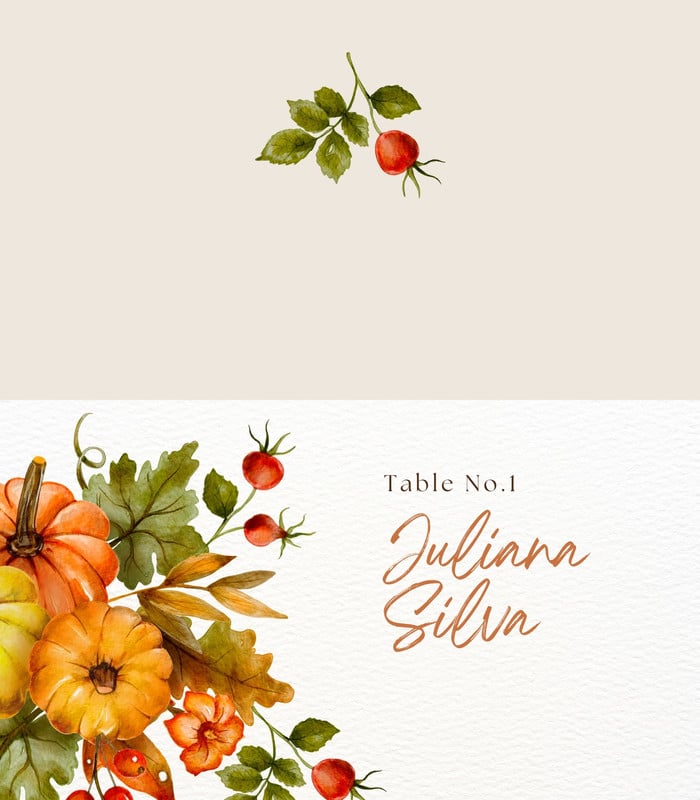 Elegant Thanksgiving Dinner Personal Place Card Canva template, beige