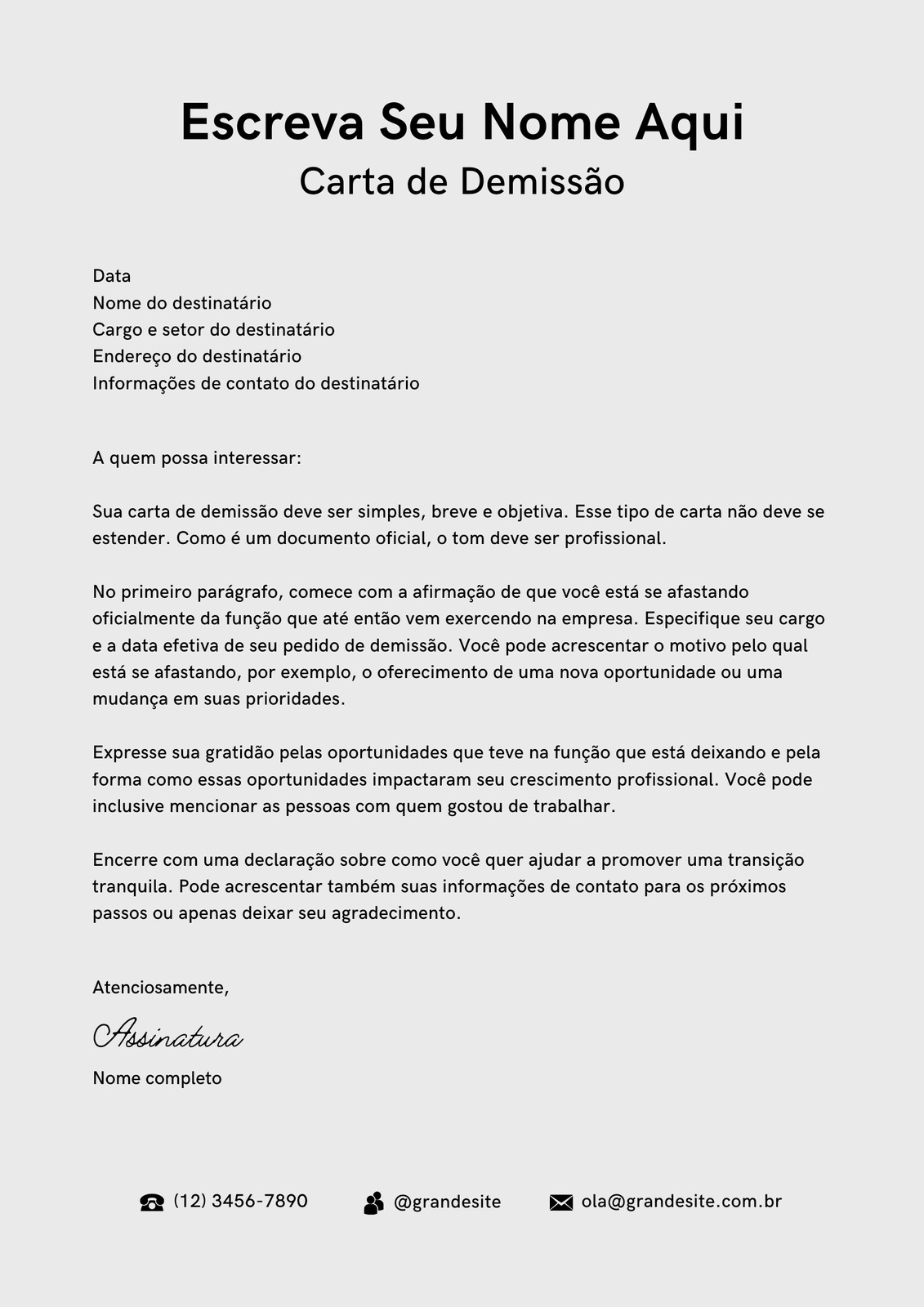 Carta de Demissão Cinza