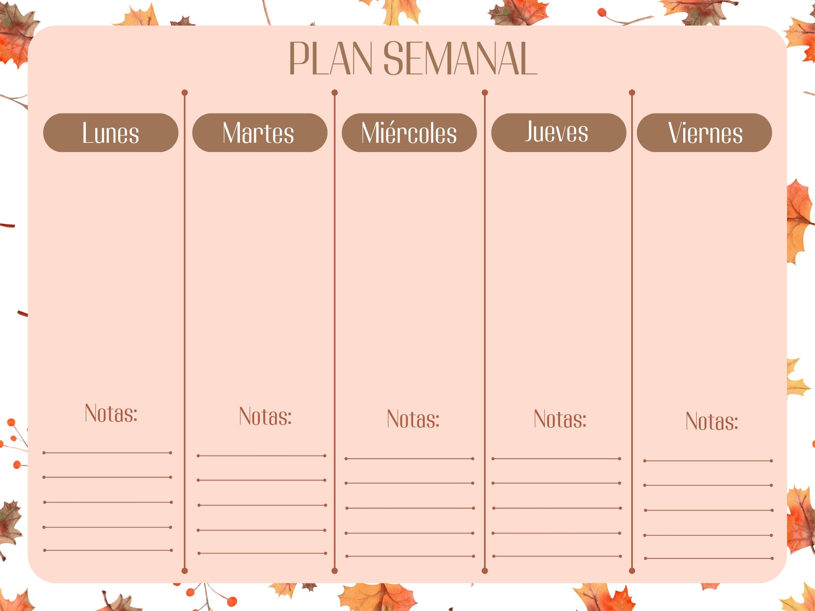 Gráfico plan semanal otoñal marrón naranja