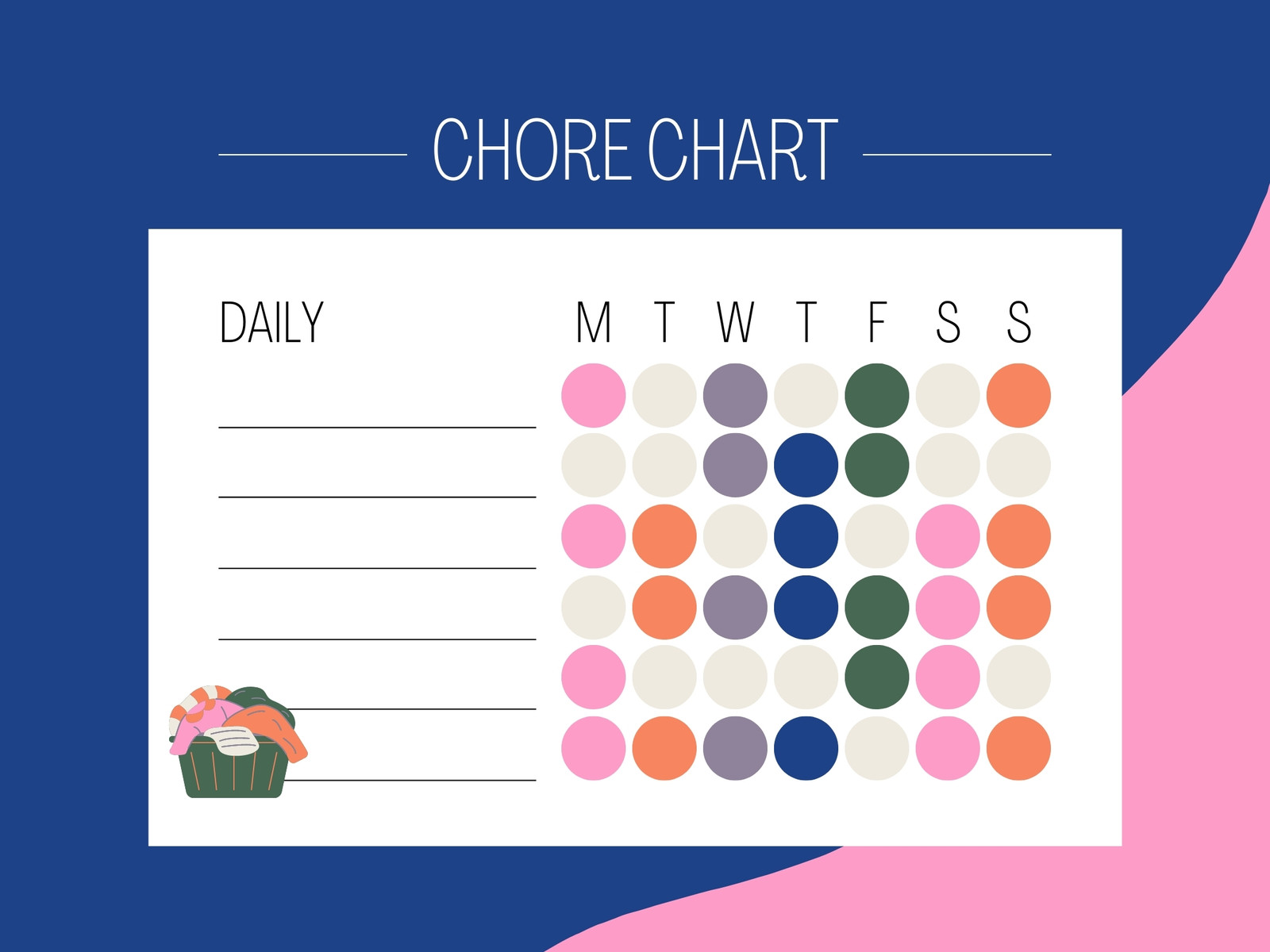 Colorful Blue and Pink Daily Chore Graph