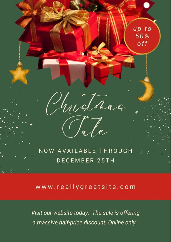 Modern Happy Christmas Sale Holiday Poster Canva template, green and red