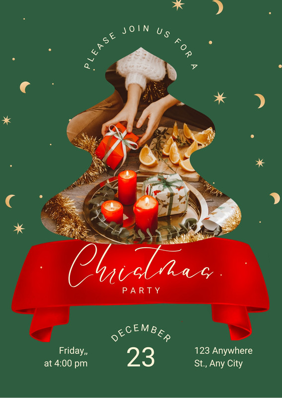 Festive Modern Colorful Happy Christmas Invitation Canva template, green and red