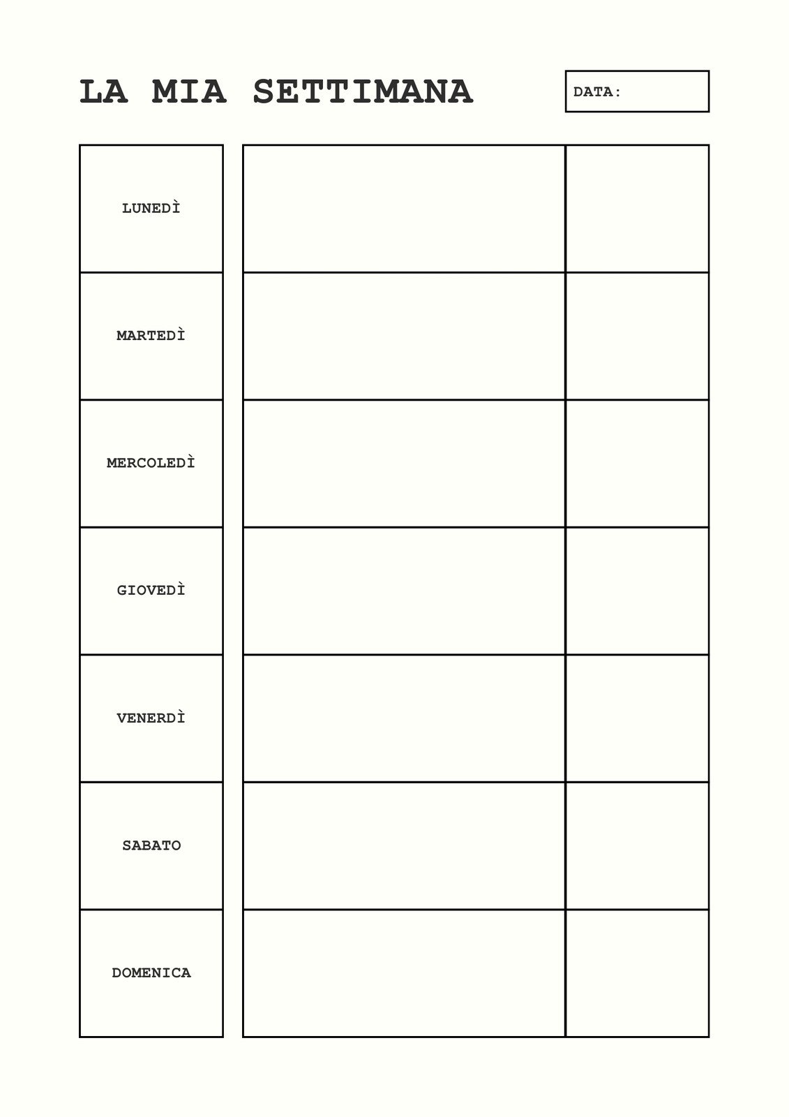 Nero Macchina Scrivere Elegante Planner Settimanale Foglio A4