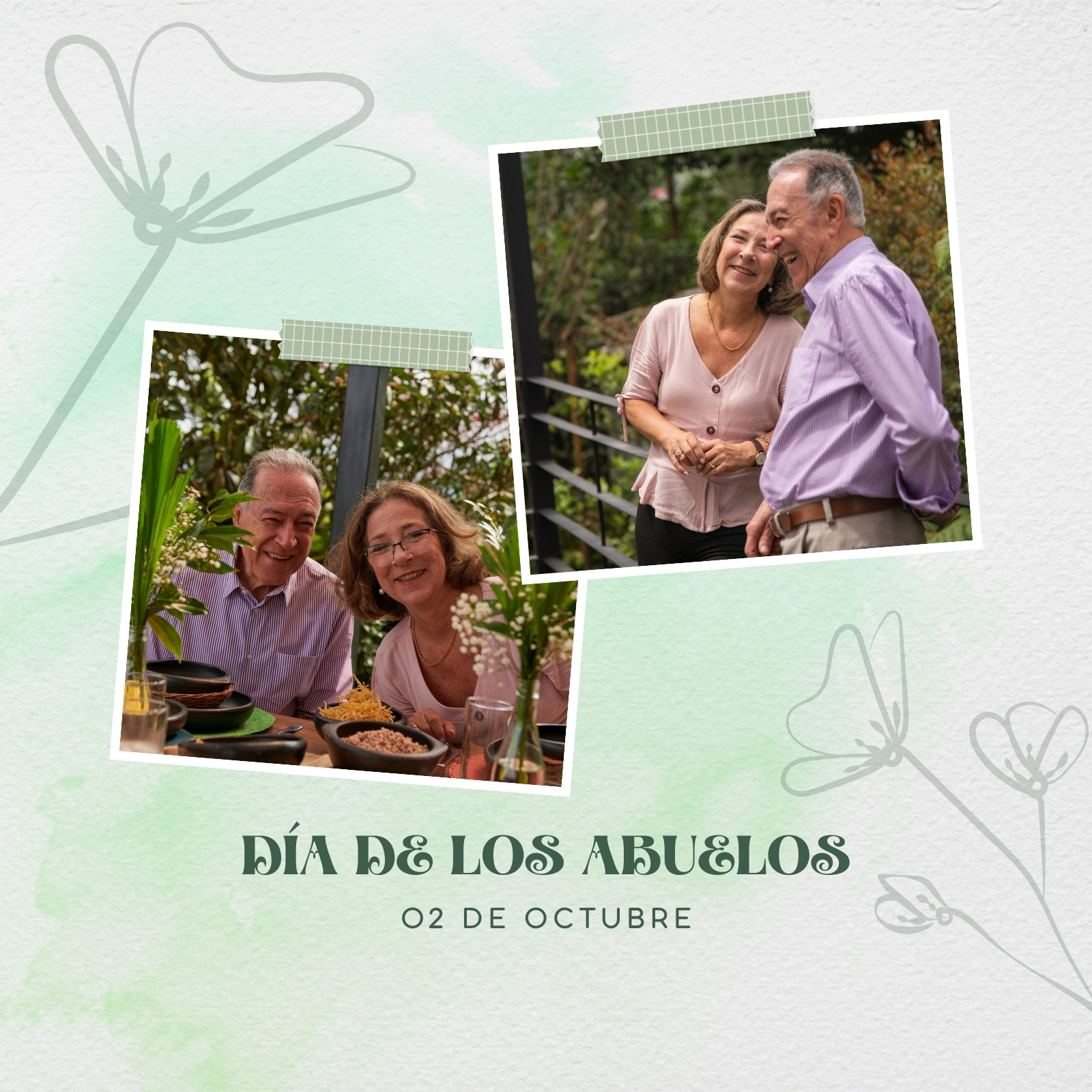 Post para Instagram Día de los Abuelos Acuarela Verde