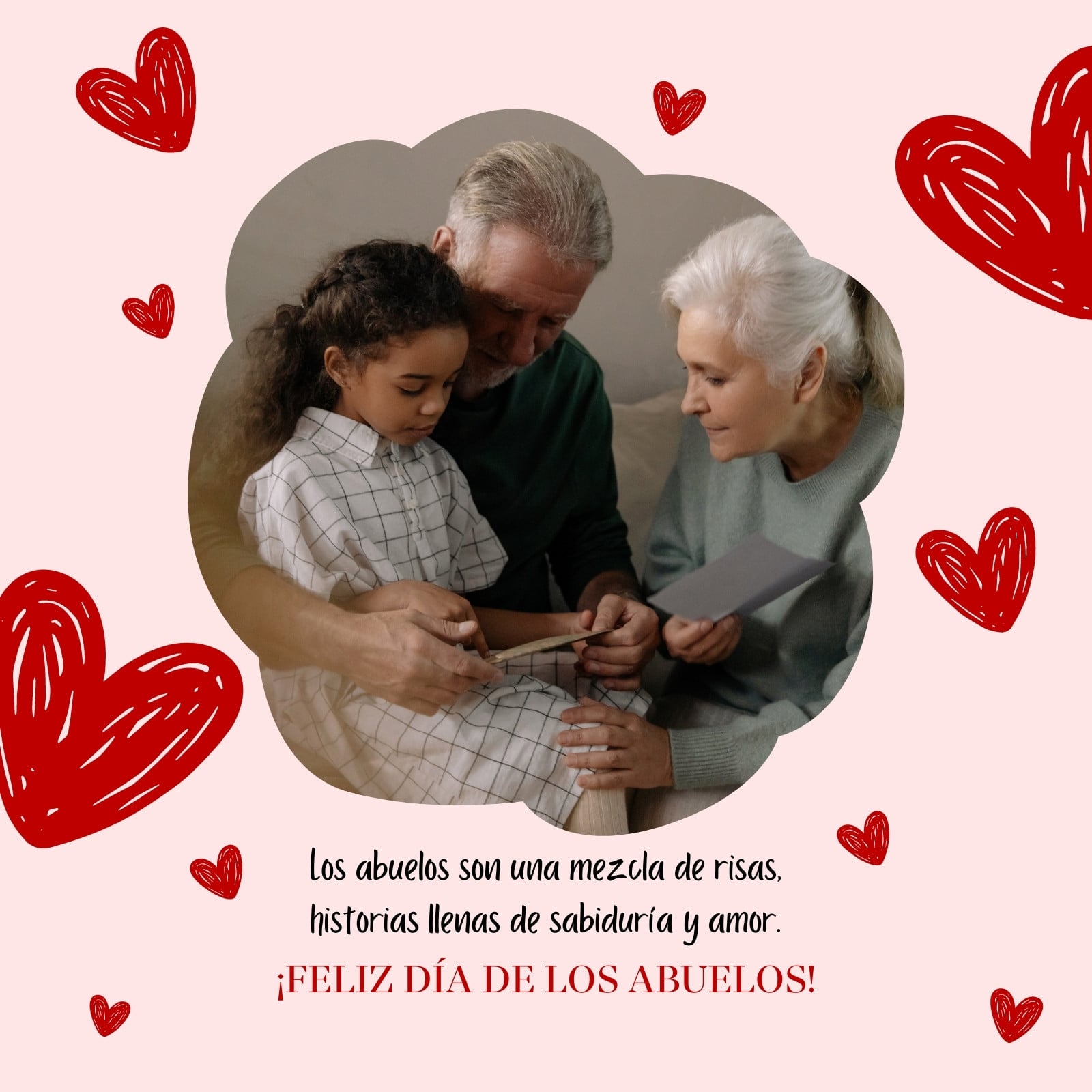 Post para Instagram Día de los Abuelos Corazones Rosa