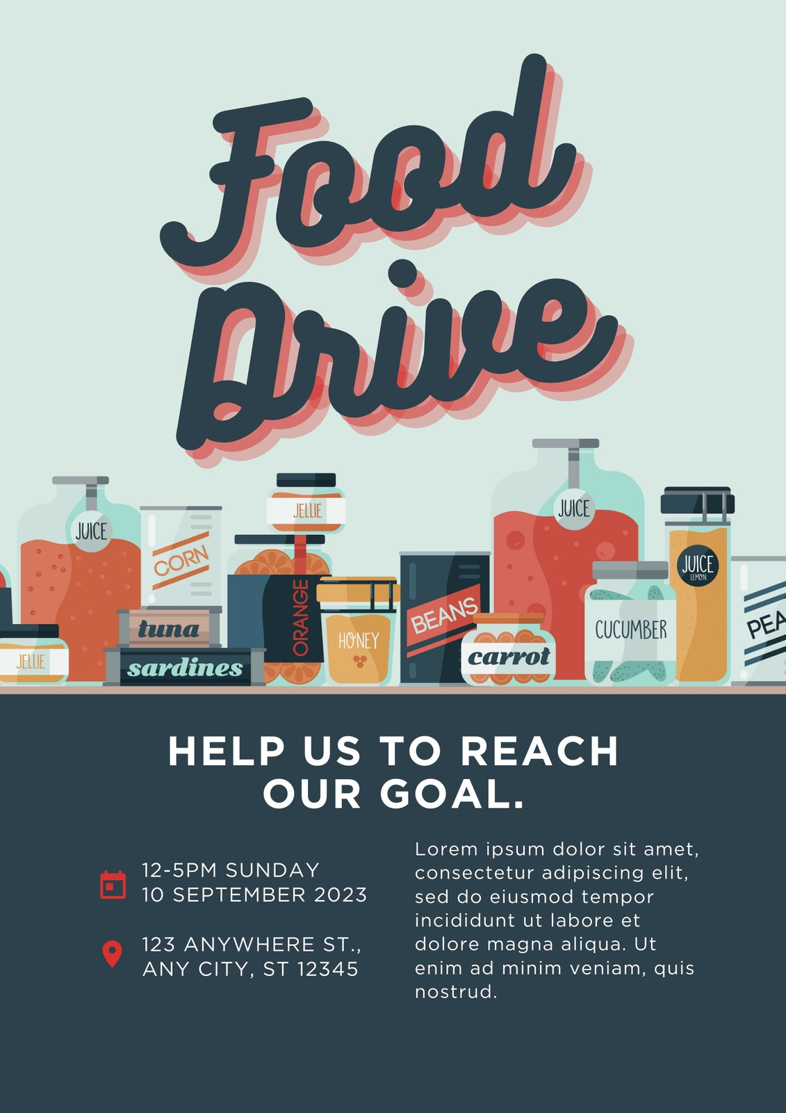 Blue and Red Illustrated Food Drive Flyer