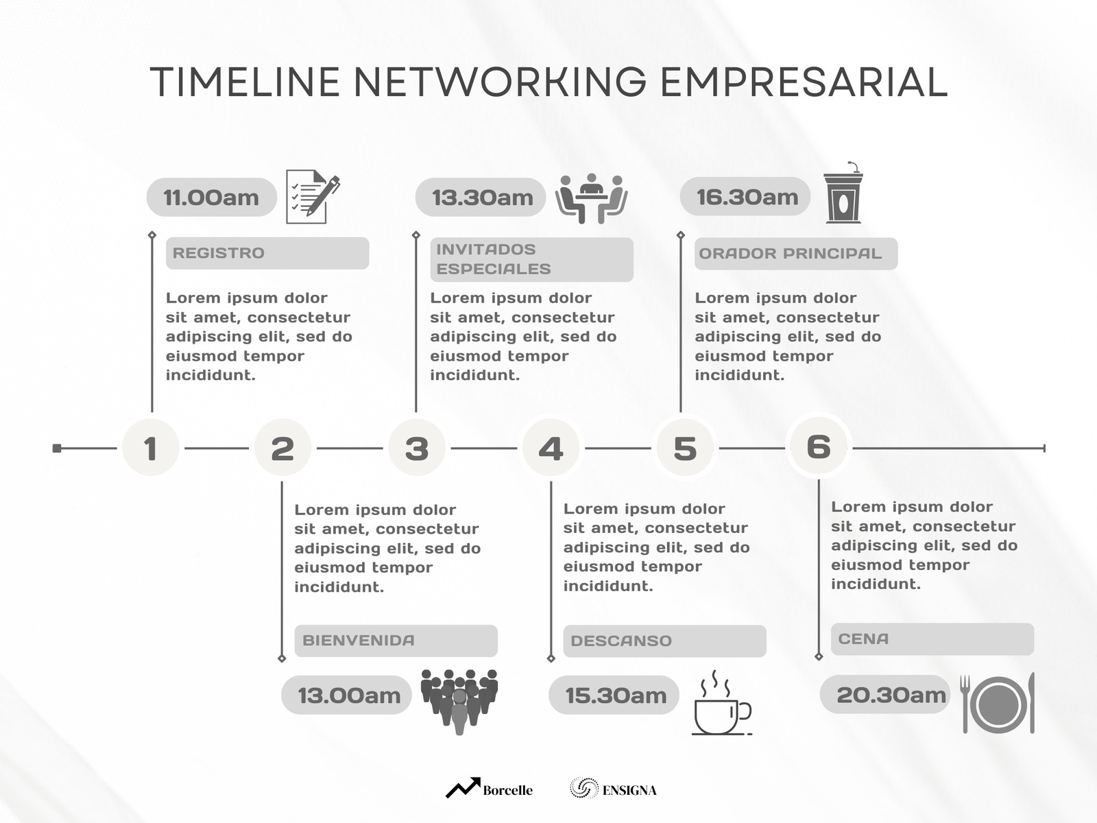 Gráfico Timeline Networking Empresarial Elegante Gris Claro