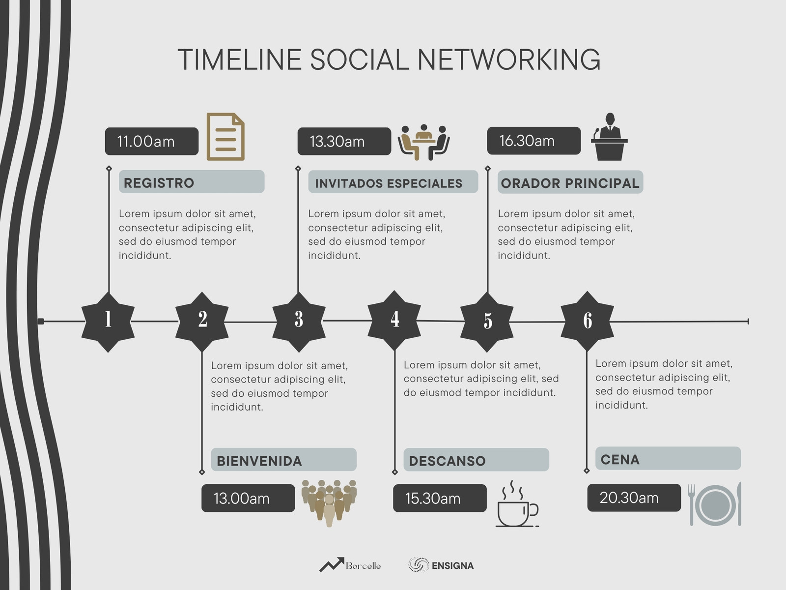 Gráfico Timeline Networking Empresarial Gris