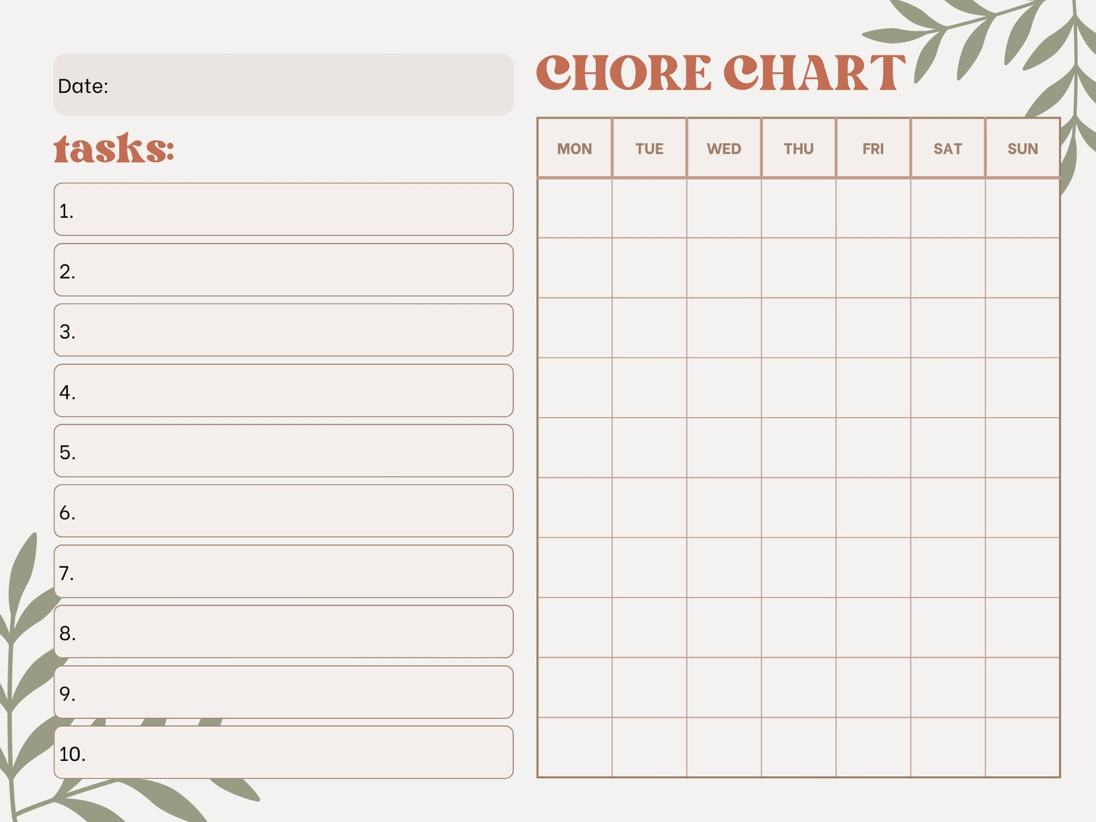 Beige, Brown with Green Minimalist Illustrated Chore Graph 