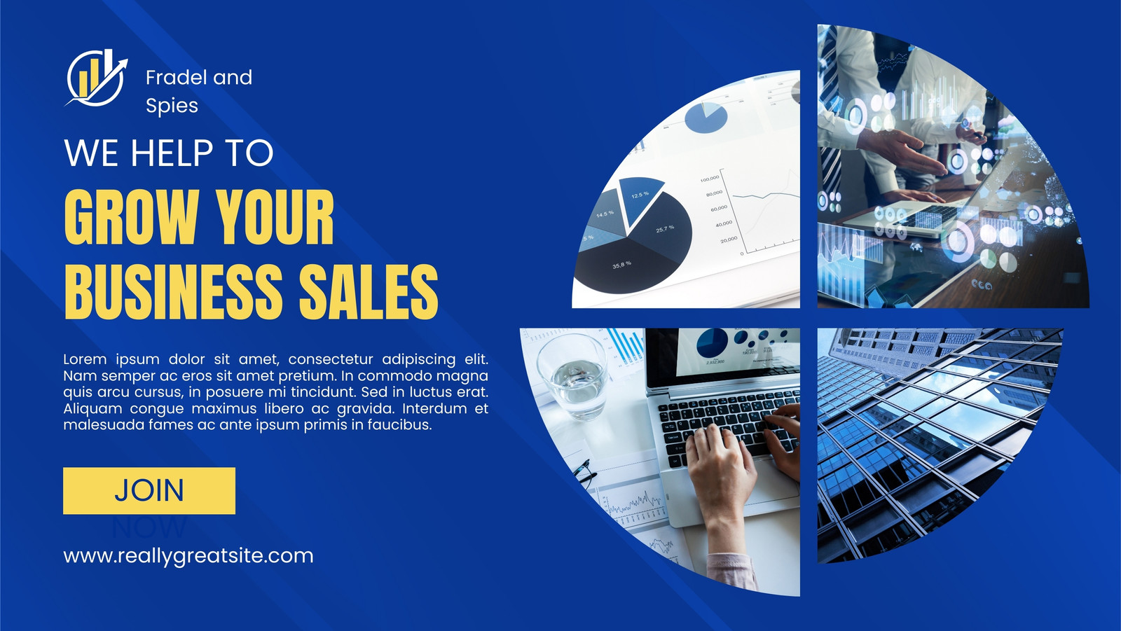 Blue And Yellow Modern We Help To Grow Your Business Sales Facebook Cover