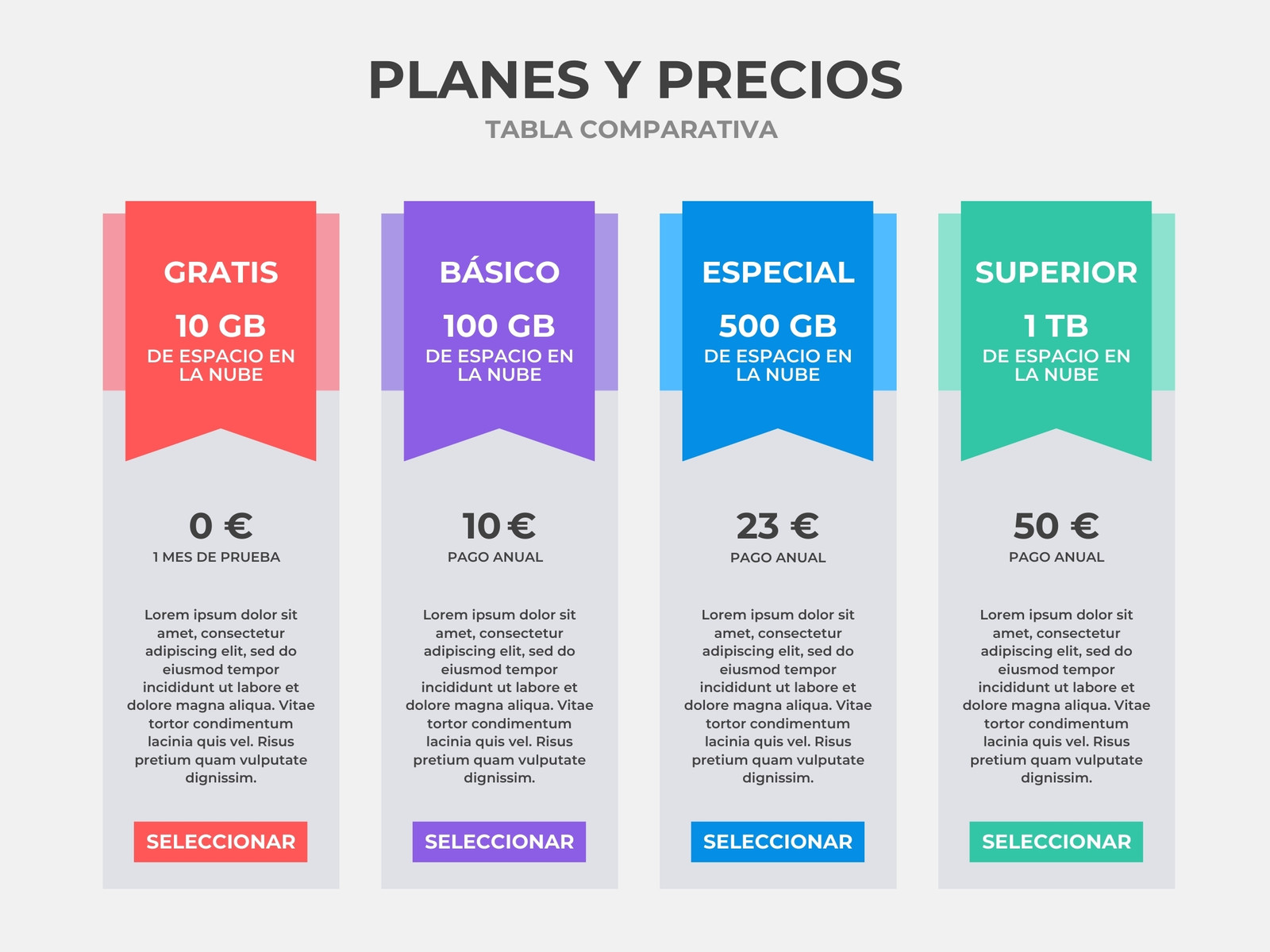 Gráfico de Tabla Comparativa de Planes y Precios Creativo Multicolor
