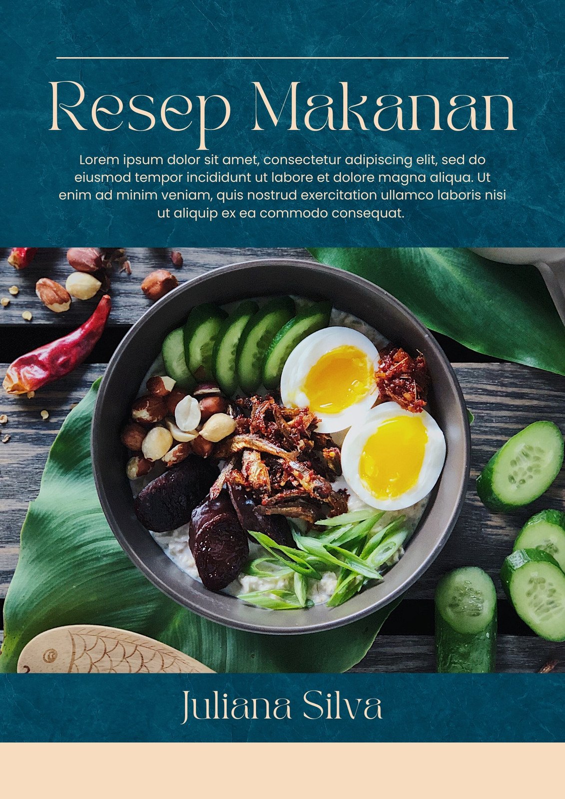 Hijau Laut dan Krem Modern Resep Makanan Indonesia Buklet