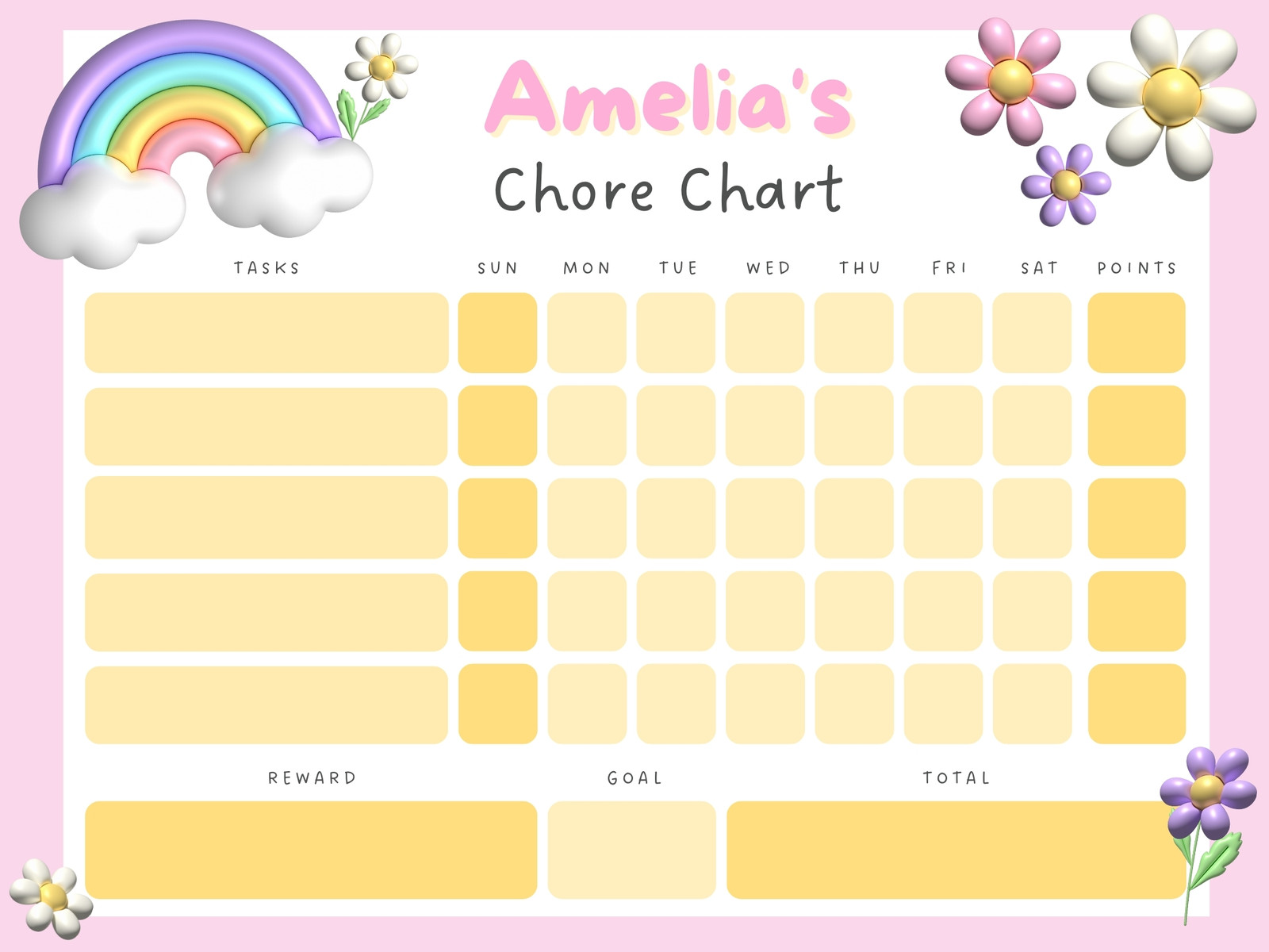 Rainbow Pastel Daisy Daily Chore Chart