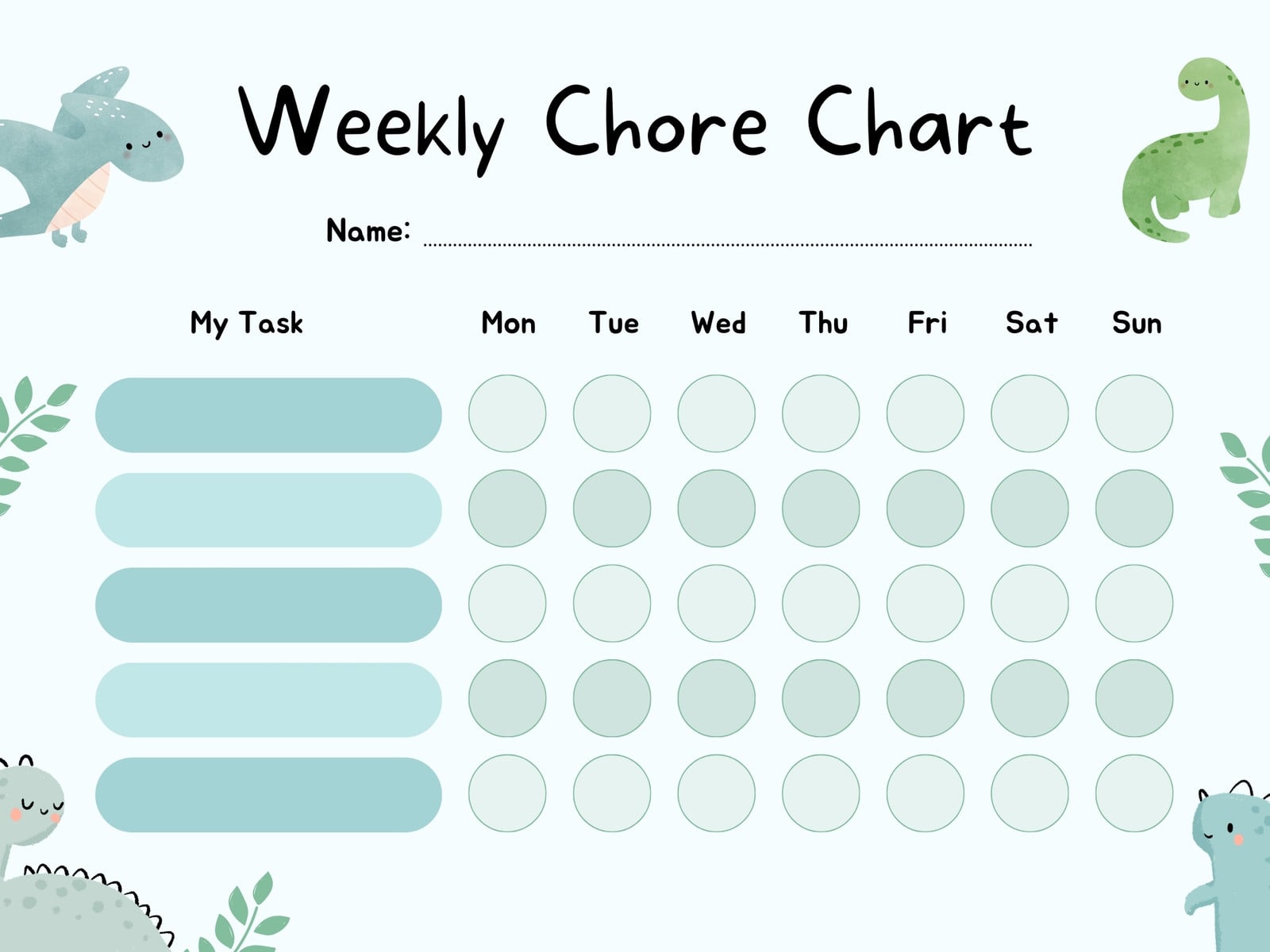 Tosca Cute Dinosaurs Illustration Chore Chart