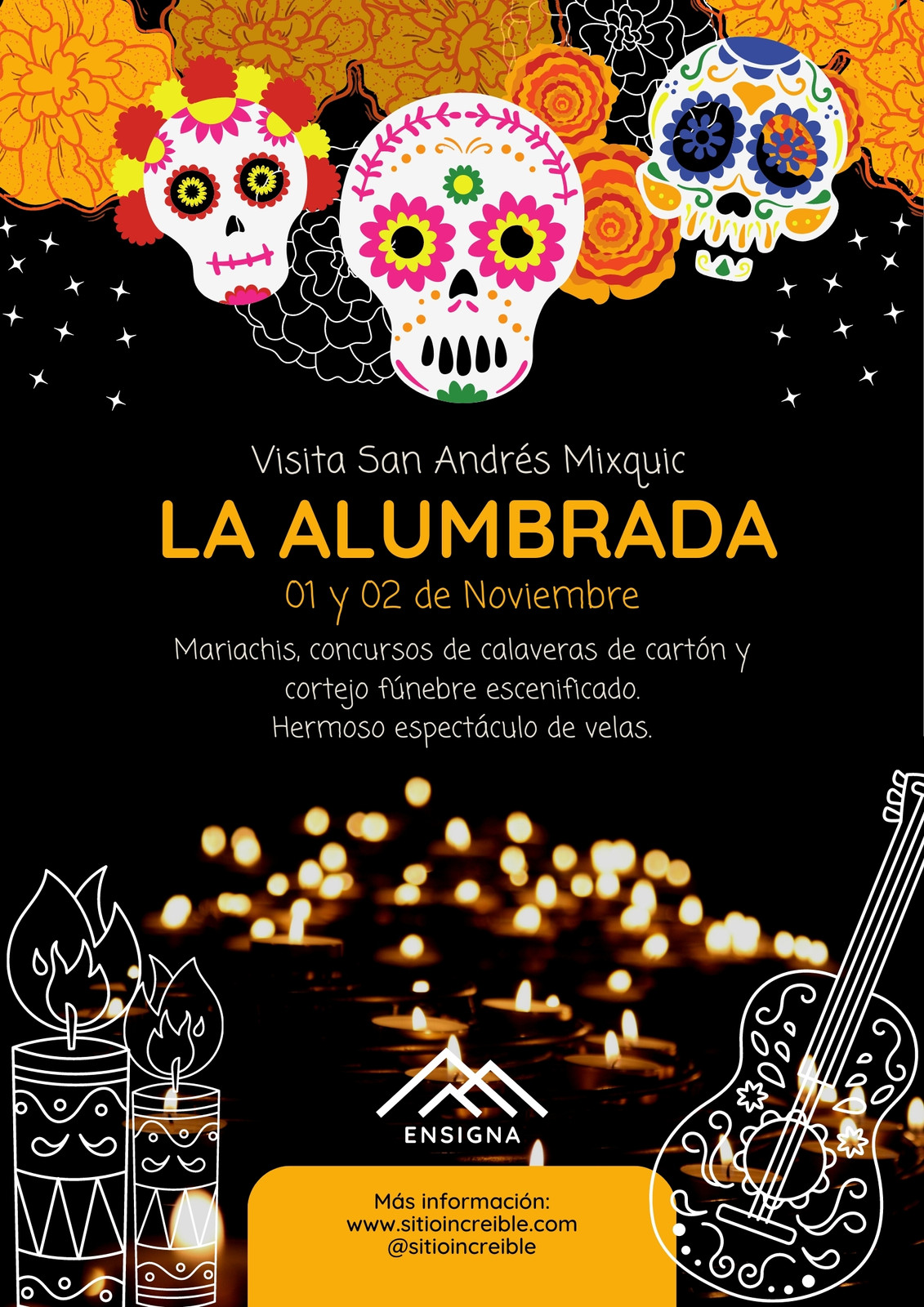 Poster La Alumbrada Día de Muertos Colorido Negro y Naranja
