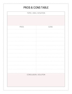 Free and customizable pro and con templates