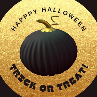 Luxury Trick or Treat Pumpkin Happy Halloween Sticker Canva template, gold and black